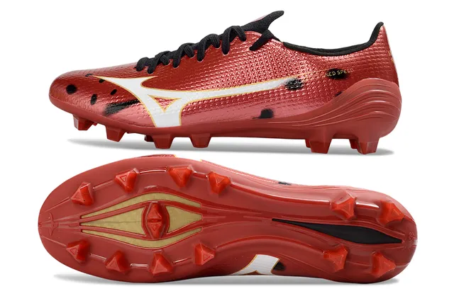 Mizuno Red White Metallic Textured Synthetic Upper Conical Studs Firm-Ground Soccer Shoes 6