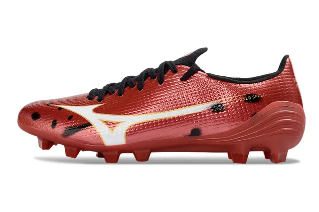 Mizuno Red White Metallic Textured Synthetic Upper Conical Studs Firm-Ground Soccer Shoes 7
