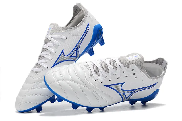 Mizuno সাদা নীল লো-কাট নিট আপার সেলাই কোয়িল্টেড ভ্যাম্প ফার্ম-গ্রাউন্ড ফুটবল জুতা 2