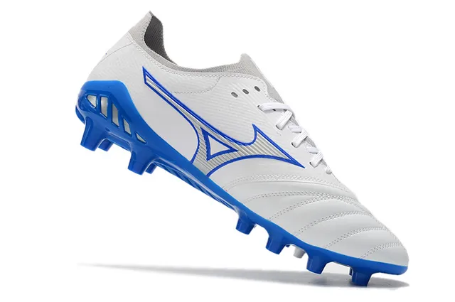 Mizuno সাদা নীল লো-কাট নিট আপার সেলাই কোয়িল্টেড ভ্যাম্প ফার্ম-গ্রাউন্ড ফুটবল জুতা 3