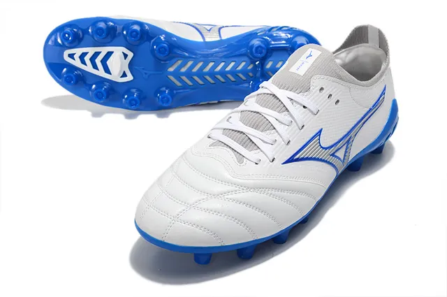 Mizuno সাদা নীল লো-কাট নিট আপার সেলাই কোয়িল্টেড ভ্যাম্প ফার্ম-গ্রাউন্ড ফুটবল জুতা 6