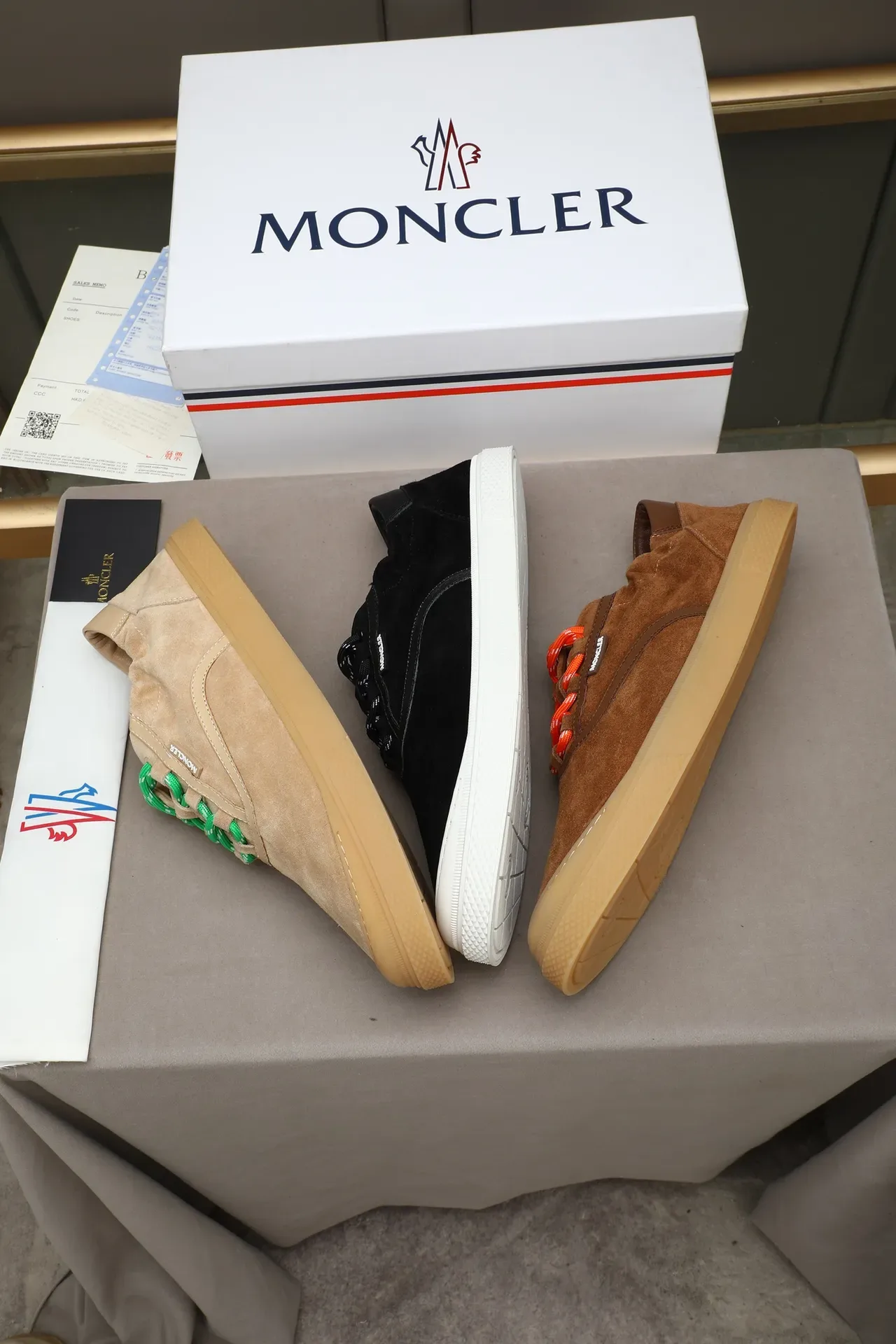Moncler Beige Verde Ante Superior Suela de Goma Zapatillas 2