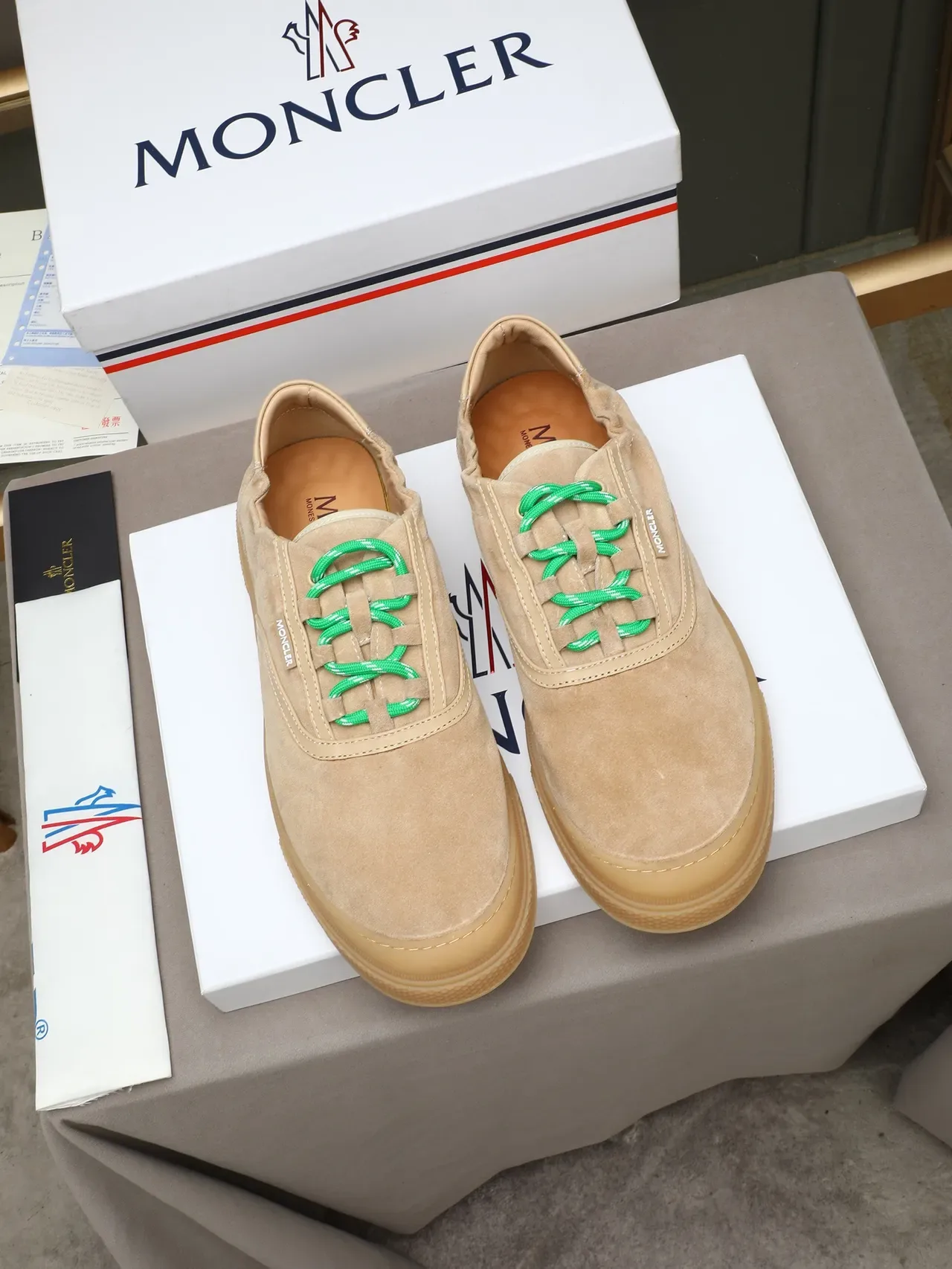 Moncler Beige Verde Ante Superior Suela de Goma Zapatillas 3