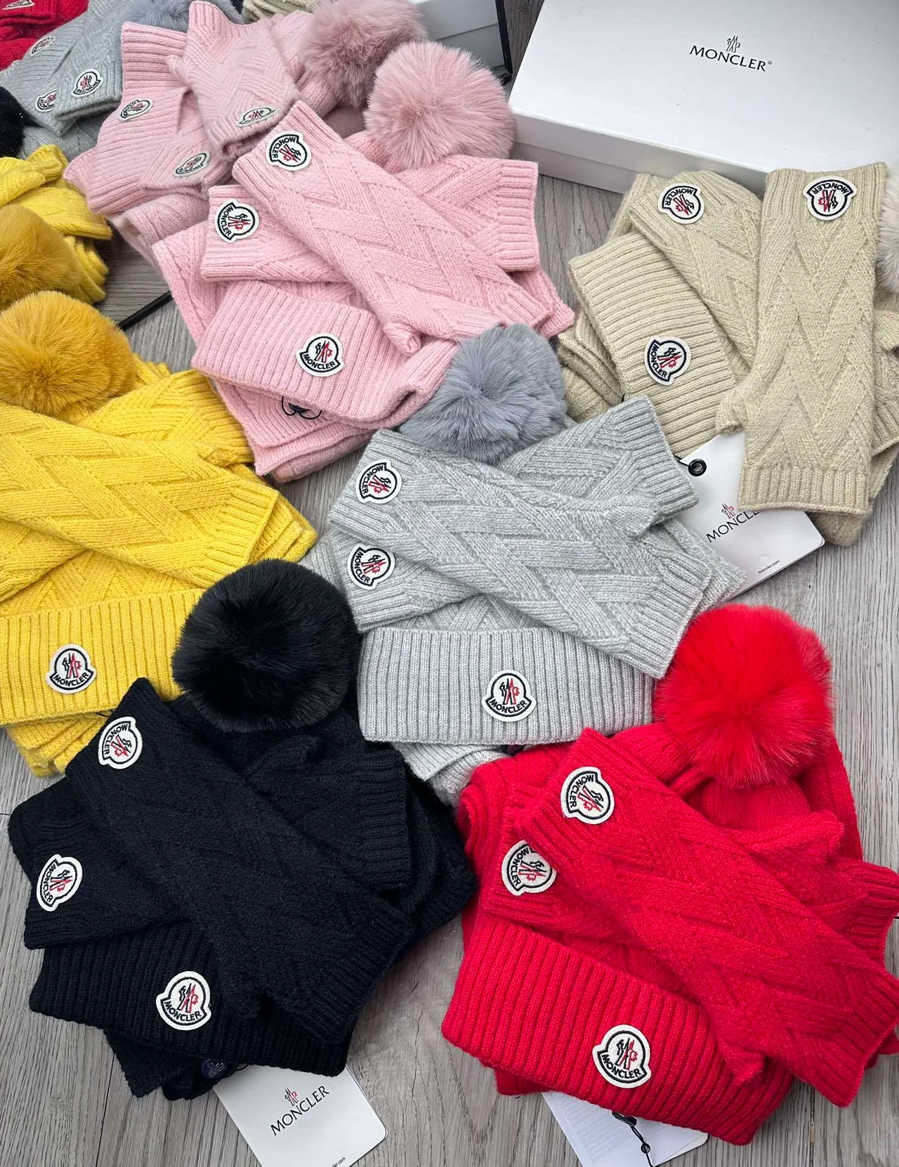 Moncler Black Cable-Knit Faux-Fur Pom-Pom Beanie 3