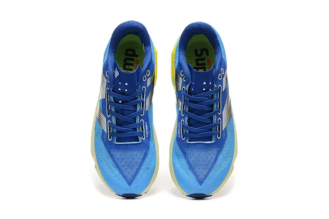 New Balance أحذية الجري الزرقاء الصفراء شبكة مصممة هندسية غطاء أسود 2