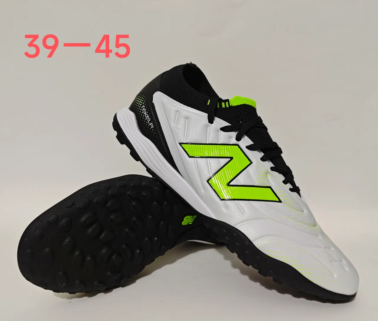 New Balance Tekela White Green Low-Cut Synthetic Upper Molded Conical-Stud Outsole Turf Soccer Shoes 11
