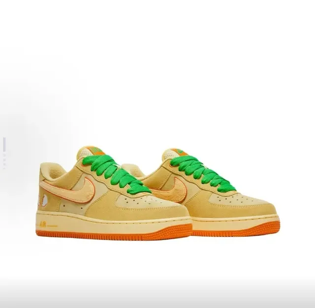 Nike Air Force 1 بيج أخضر برتقالي مطرز بيض النمط حذاء أسلوب الحياة 4