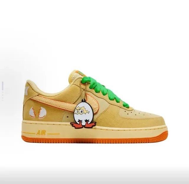 Nike Air Force 1 بيج أخضر برتقالي مطرز بيض النمط حذاء أسلوب الحياة 5