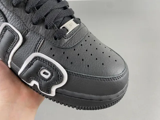 Nike Air Force 1 Black White Leather Upper Oversized Logo Lifestyle Sneakers 2