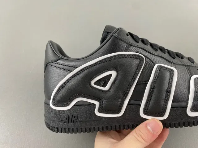 Nike Air Force 1 Black White Leather Upper Oversized Logo Lifestyle Sneakers 3