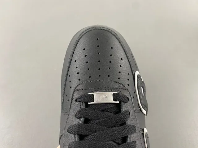 Nike Air Force 1 Black White Leather Upper Oversized Logo Lifestyle Sneakers 6