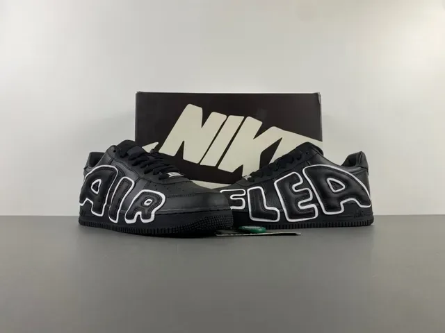 Nike Air Force 1 Black White Leather Upper Oversized Logo Lifestyle Sneakers 13