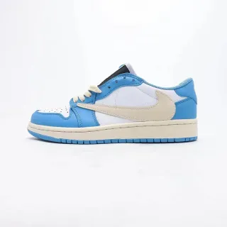 Nike Air Jordan 1 Low Azul Bege Painel de Couro Tênis Lifestyle