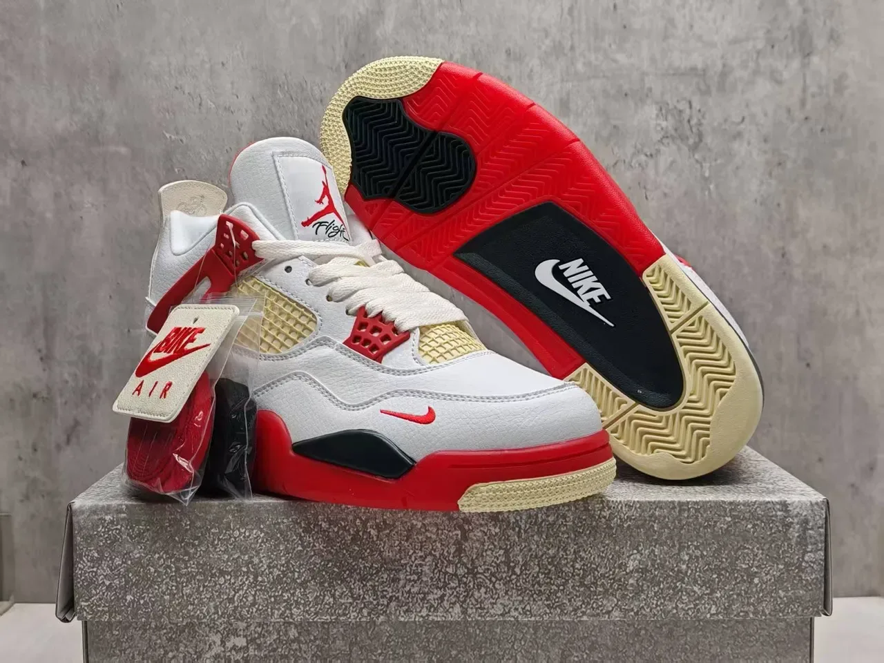 Nike Air Jordan 4 أبيض أحمر بيج حذاء كرة السلة 4