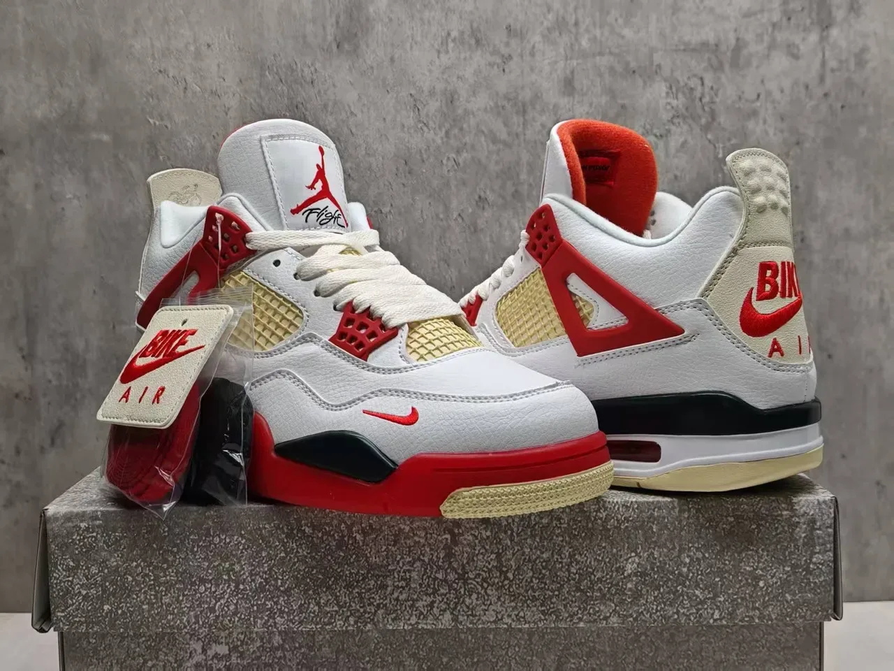 Nike Air Jordan 4 أبيض أحمر بيج حذاء كرة السلة 6