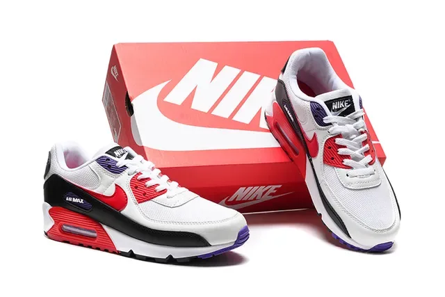 Nike Air Max 90 Branco Preto Vermelho Roxo Sneakers Lifestyle 2