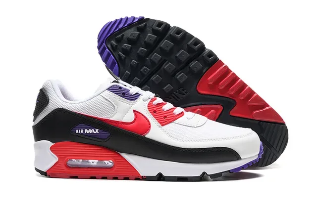 Nike Air Max 90 Branco Preto Vermelho Roxo Sneakers Lifestyle 3