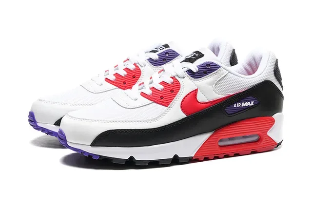 Nike Air Max 90 Branco Preto Vermelho Roxo Sneakers Lifestyle 5