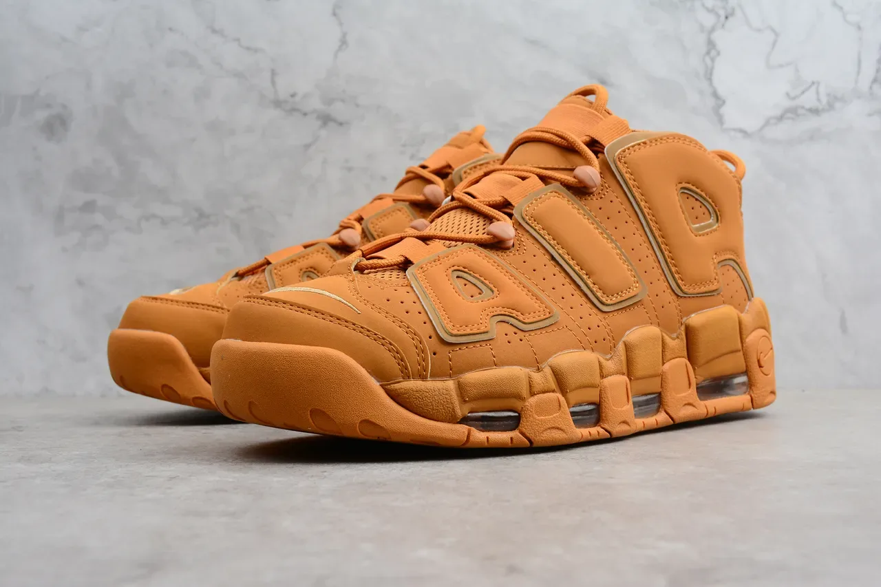 Nike Air More Uptempo Tan Sapatos de Basquete de Couro 9
