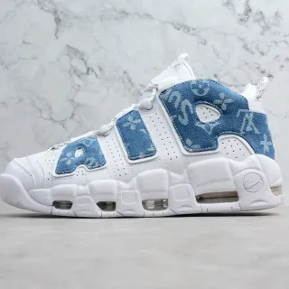 Nike Air More Uptempo सफेद नीली डेनिम मोनोग्राम बास्केटबॉल जूते