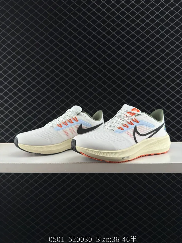 Nike Air Zoom Pegasus 39 White Black Orange Running Shoes 6