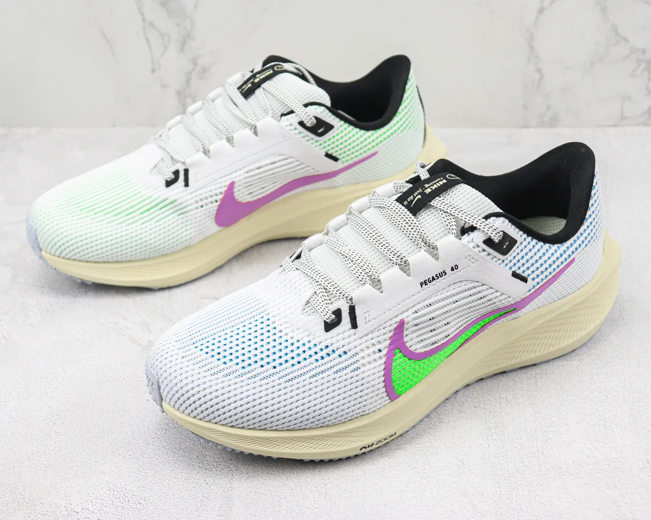 Nike Air Zoom Pegasus 40 Zapatillas de correr blancas moradas verdes 4