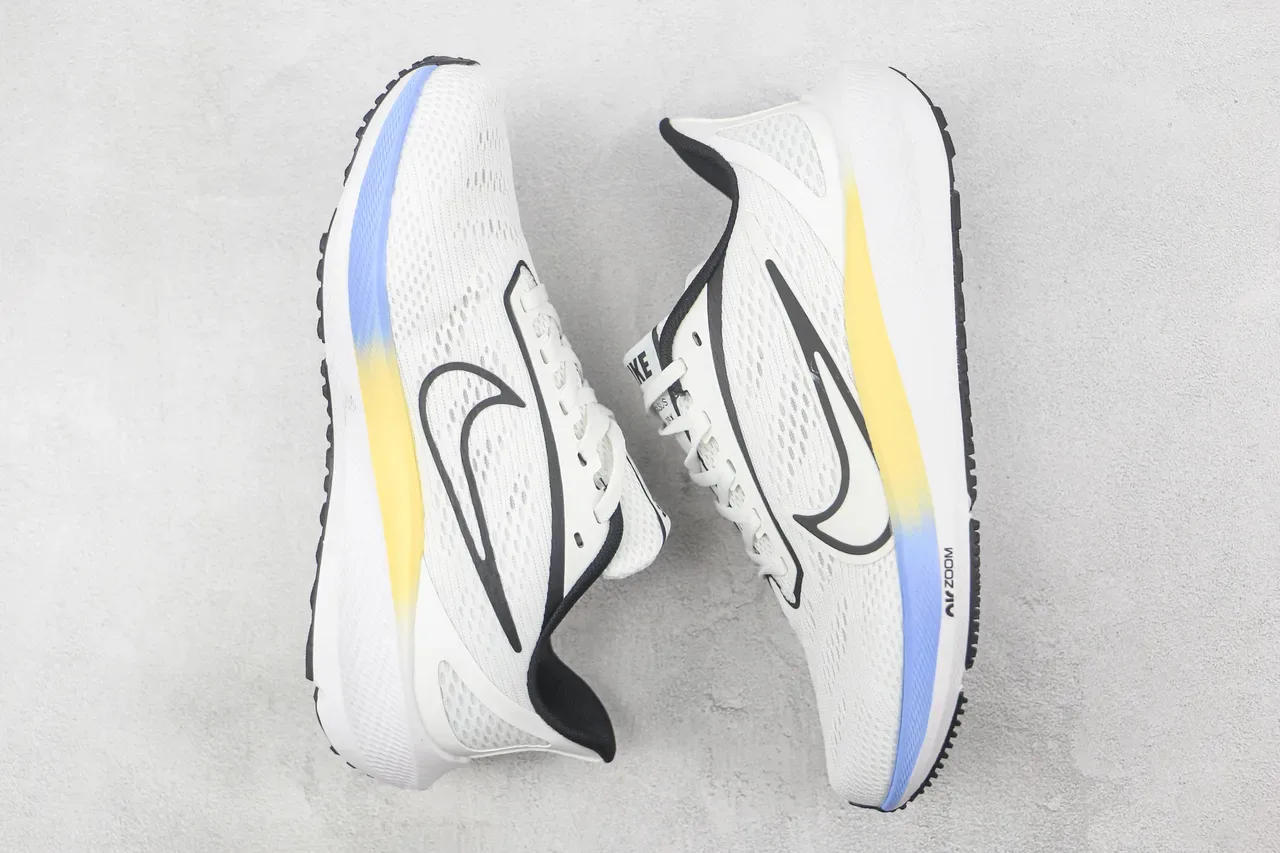 Nike Air Zoom Pegasus White Black Breathable Engineered Mesh Upper Swoosh Overlay Running Shoes 2
