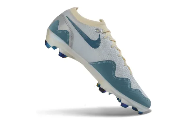 Nike Beige Azul Overlays Onduladas Sintéticas Contrafuerte Iridiscente Tacón Firm-Ground Zapatos de Fútbol 2