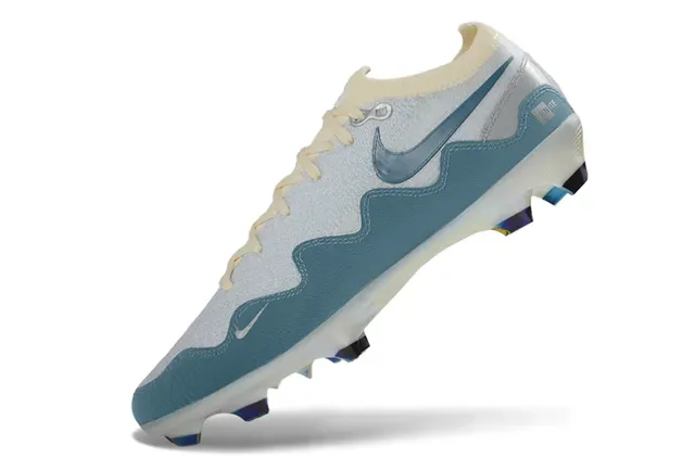Nike Beige Azul Overlays Onduladas Sintéticas Contrafuerte Iridiscente Tacón Firm-Ground Zapatos de Fútbol 3