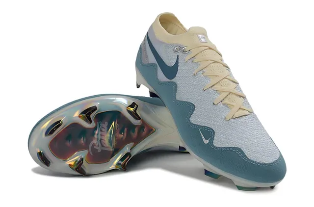 Nike Beige Azul Overlays Onduladas Sintéticas Contrafuerte Iridiscente Tacón Firm-Ground Zapatos de Fútbol 4
