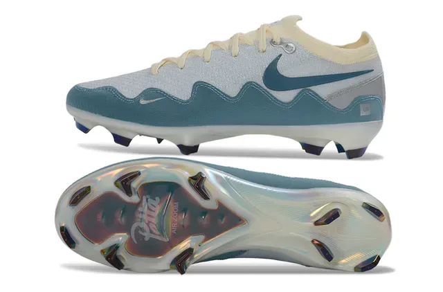 Nike Beige Azul Overlays Onduladas Sintéticas Contrafuerte Iridiscente Tacón Firm-Ground Zapatos de Fútbol 6