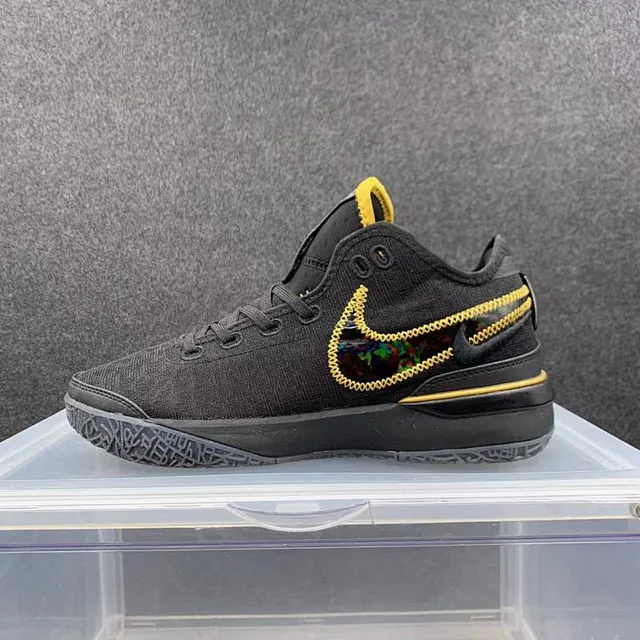 Nike Black and Gold Knit High-Top Basketball Shoes 2