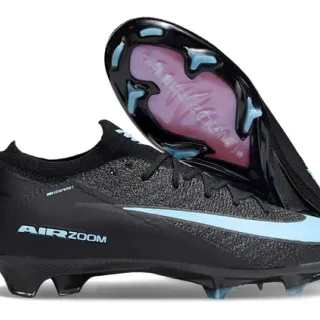 Nike Chaussures de football Noir Bleu Bas Coupe Tige Ajustée Texturée Construction Flyknit Sol Ferme