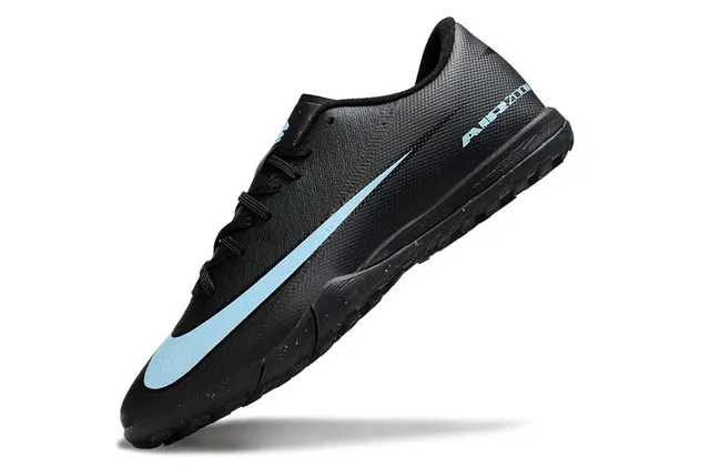 Nike Preto Azul Baixo-Corte Superior Sintético Leve Swoosh Acento Turf Sapatos de Futebol 3