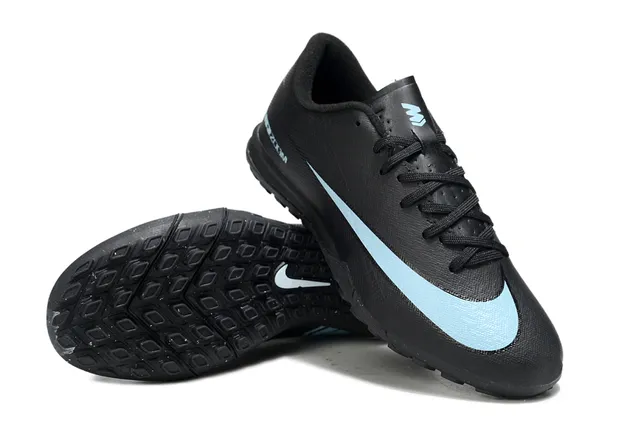 Nike Preto Azul Baixo-Corte Superior Sintético Leve Swoosh Acento Turf Sapatos de Futebol 4