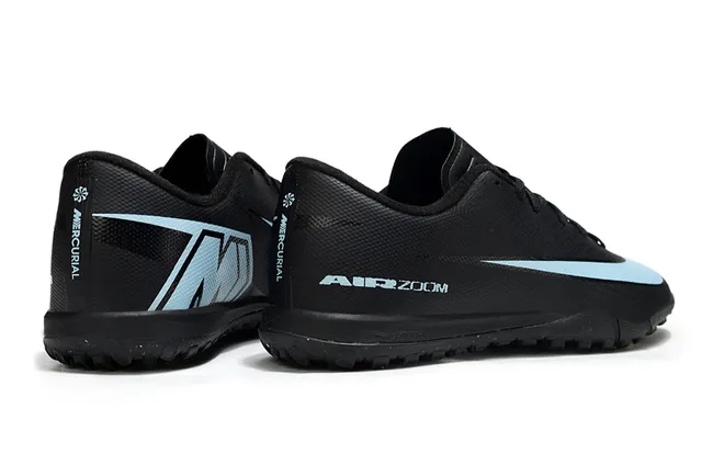 Nike Preto Azul Baixo-Corte Superior Sintético Leve Swoosh Acento Turf Sapatos de Futebol 5