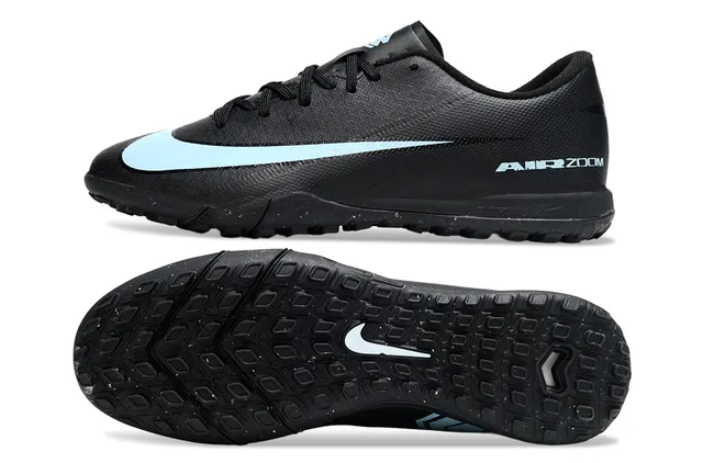 Nike Preto Azul Baixo-Corte Superior Sintético Leve Swoosh Acento Turf Sapatos de Futebol 6
