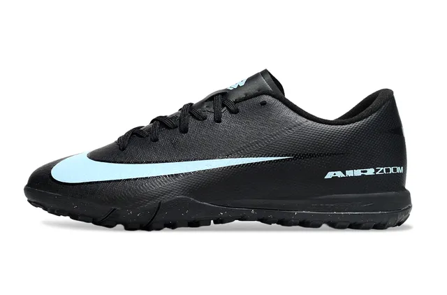 Nike Preto Azul Baixo-Corte Superior Sintético Leve Swoosh Acento Turf Sapatos de Futebol 7