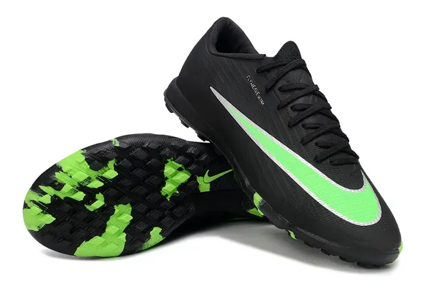 نايك أسود وأخضر Flyweave Upper Neon Swoosh Accent Turf أحذية كرة القدم 4