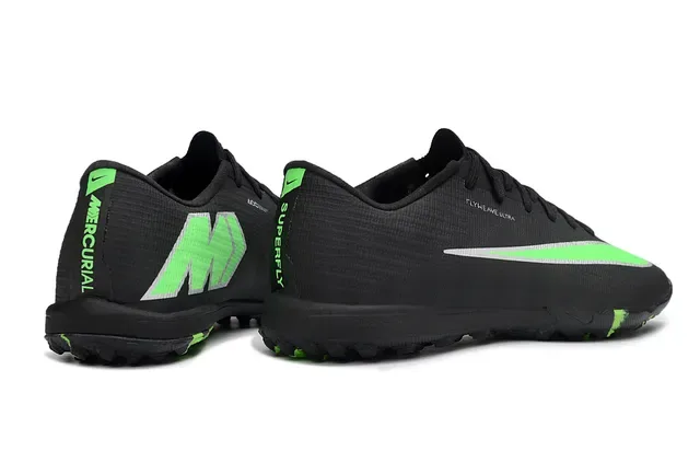 نايك أسود وأخضر Flyweave Upper Neon Swoosh Accent Turf أحذية كرة القدم 5
