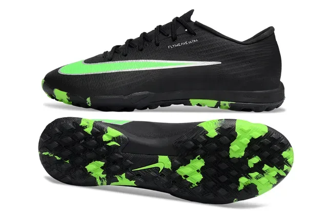 نايك أسود وأخضر Flyweave Upper Neon Swoosh Accent Turf أحذية كرة القدم 6