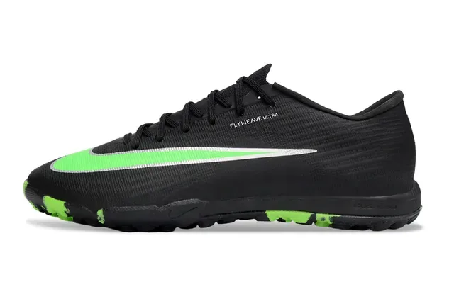 نايك أسود وأخضر Flyweave Upper Neon Swoosh Accent Turf أحذية كرة القدم 7