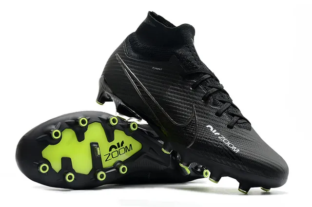 Nike Noir Vert Coupe Haute Flyknit Col Matière Texturée Synthétique Supérieure Firm-Ground Chaussures de Football 3