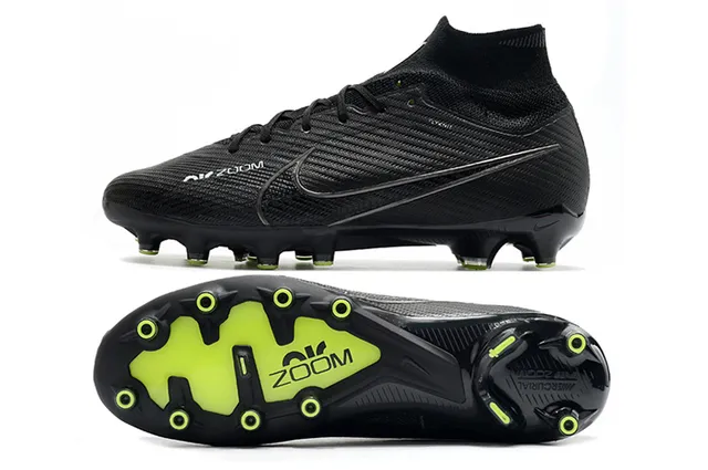 Nike Noir Vert Coupe Haute Flyknit Col Matière Texturée Synthétique Supérieure Firm-Ground Chaussures de Football 5