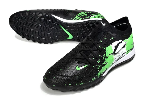 Nike Zapatillas de fútbol turf negro y verde con upper de knit y gráfico de salpicadura de pintura 4