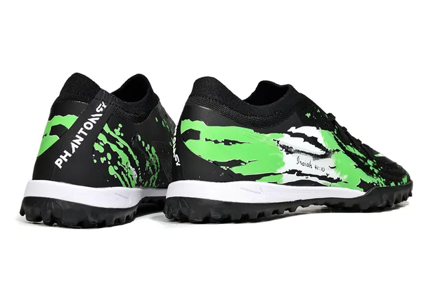 Nike Zapatillas de fútbol turf negro y verde con upper de knit y gráfico de salpicadura de pintura 5