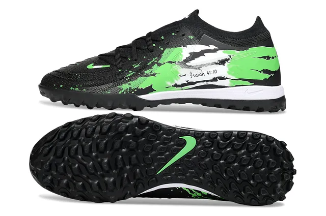 Nike Zapatillas de fútbol turf negro y verde con upper de knit y gráfico de salpicadura de pintura 6