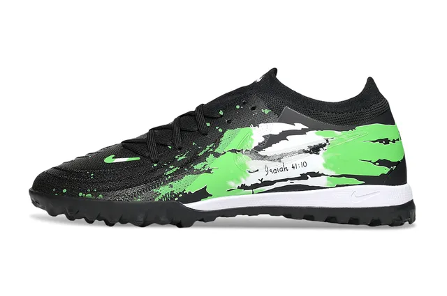 Nike Zapatillas de fútbol turf negro y verde con upper de knit y gráfico de salpicadura de pintura 7