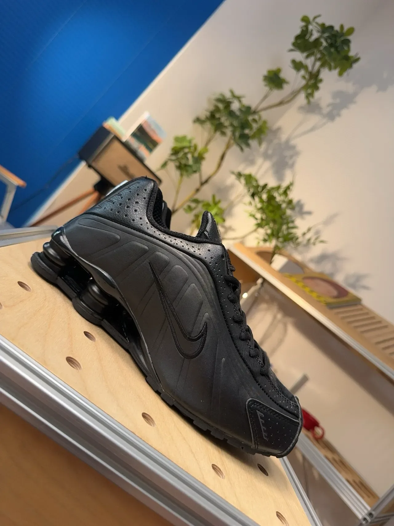Nike Black Monochrome Perforated Leather Upper Running Shoes 3