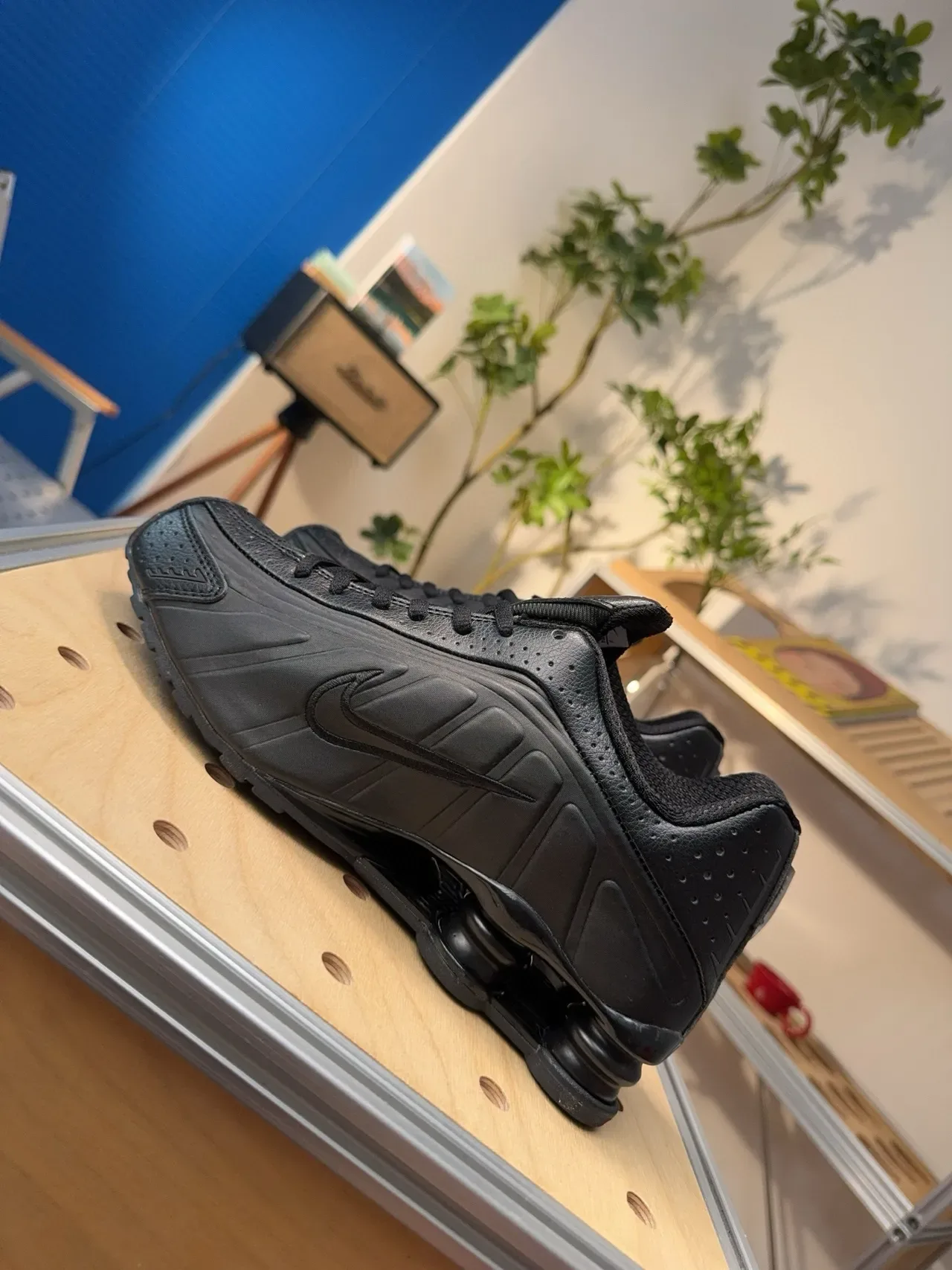 Nike Black Monochrome Perforated Leather Upper Running Shoes 4
